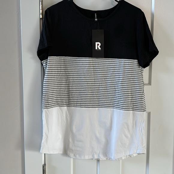 Womens Summer Color Block Striped T-Shirt Short Sleeve Loose Tunic Blouse & Top - Picture 2 of 4